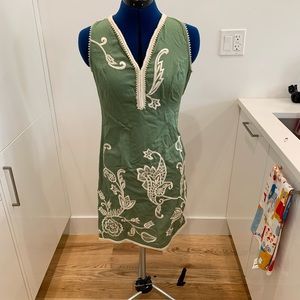 Green, embroidered dress